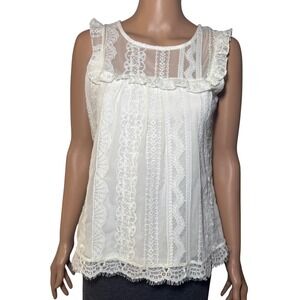 Lily White Lace Ruffle Sleeveless Top Women Size S